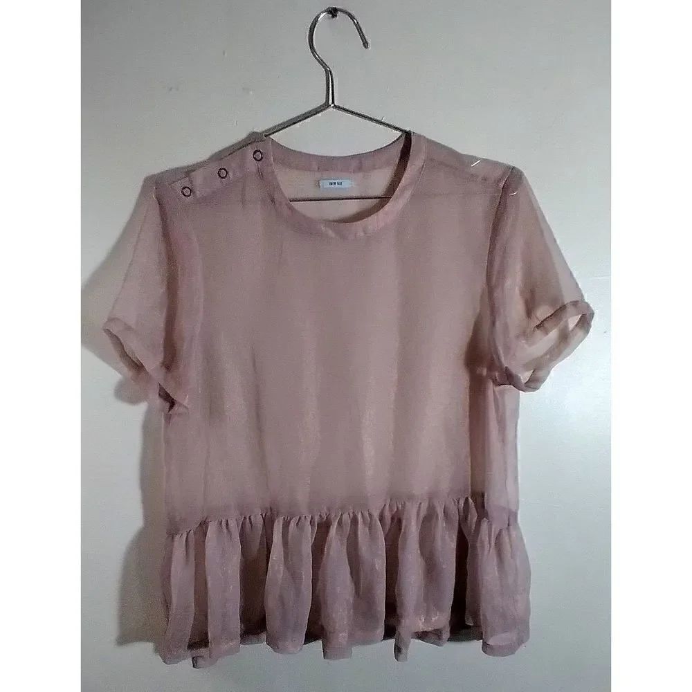 KIMCHI BLUE Free Size Small Ruffle Top Sheer Pale Pink